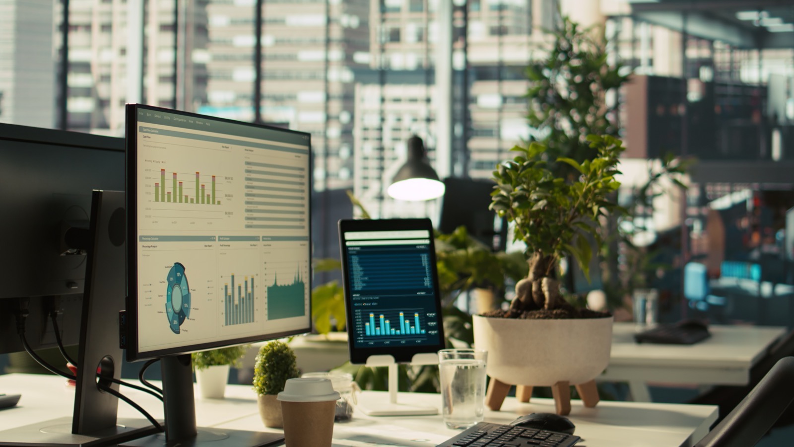 Comptable augmenté analysant des tableaux de bord data et intelligence artificielle